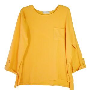 Jon & Anna Size 3X Contemporary Mustard Yellow Long Sleeve Light Blouse Pocket